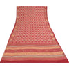 Sanskriti Vintage Sarees Red Hand Bead Pure Crepe Printed Sari 5+yd Craft Fabric