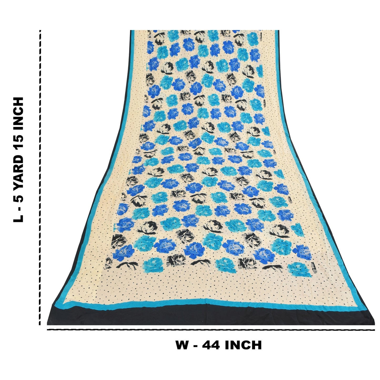 Sanskriti Vintage Sarees Ivory Pure Crepe Silk Printed Sari 5+yd Craft Sustainable Fabric