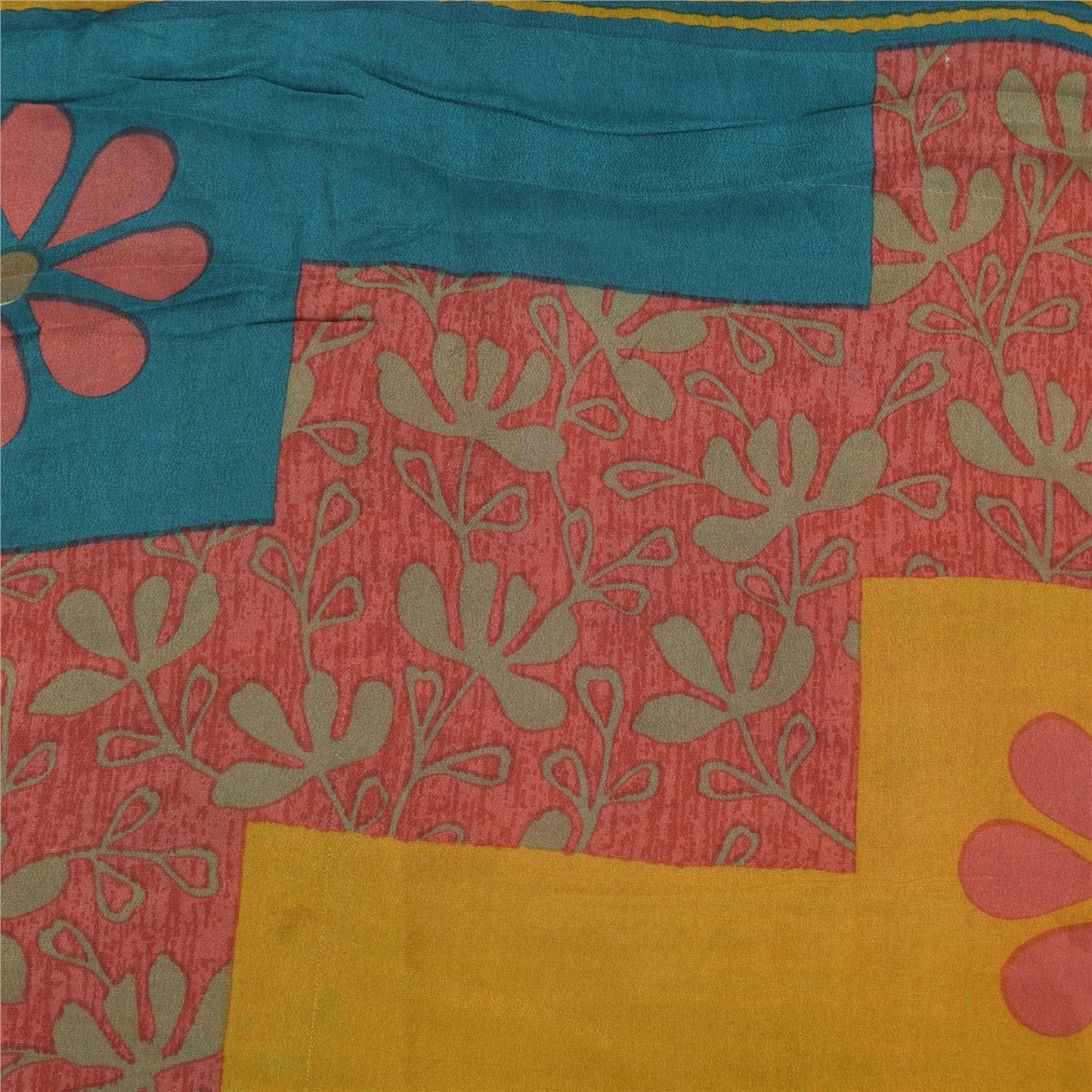 Sanskriti Vintage Sarees Pink 100%Pure Crepe Silk Printed Sari 5+yd Craft Fabric