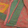 Sanskriti Vintage Sarees Pink 100%Pure Crepe Silk Printed Sari 5+yd Craft Fabric