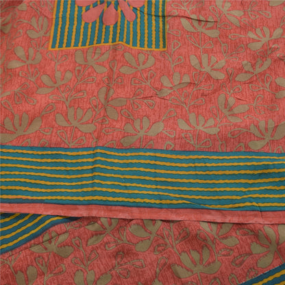 Sanskriti Vintage Sarees Pink 100%Pure Crepe Silk Printed Sari 5+yd Craft Fabric