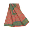 Sanskriti Vintage Sarees Pink 100%Pure Crepe Silk Printed Sari 5+yd Craft Fabric