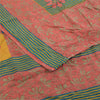 Sanskriti Vintage Sarees Pink 100%Pure Crepe Silk Printed Sari 5+yd Craft Fabric