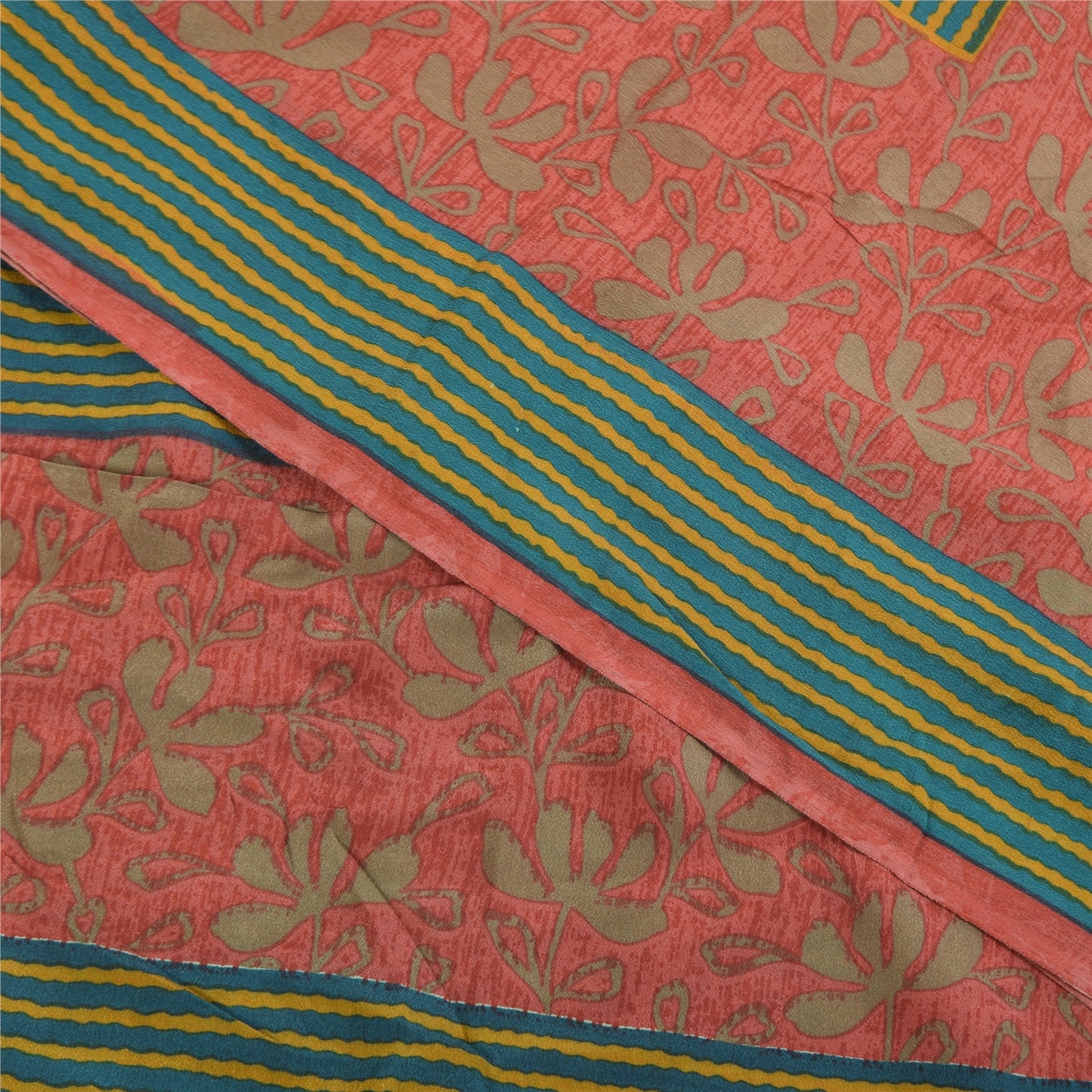 Sanskriti Vintage Sarees Pink 100%Pure Crepe Silk Printed Sari 5+yd Craft Fabric