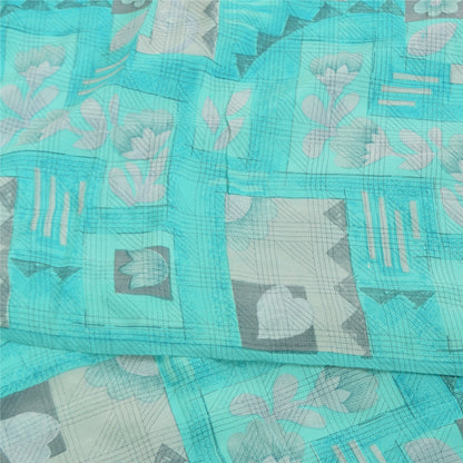 Sanskriti Vintage Sarier Blå Ren Crepe Silke Trykt Sari 5+ yard Håndværksstof