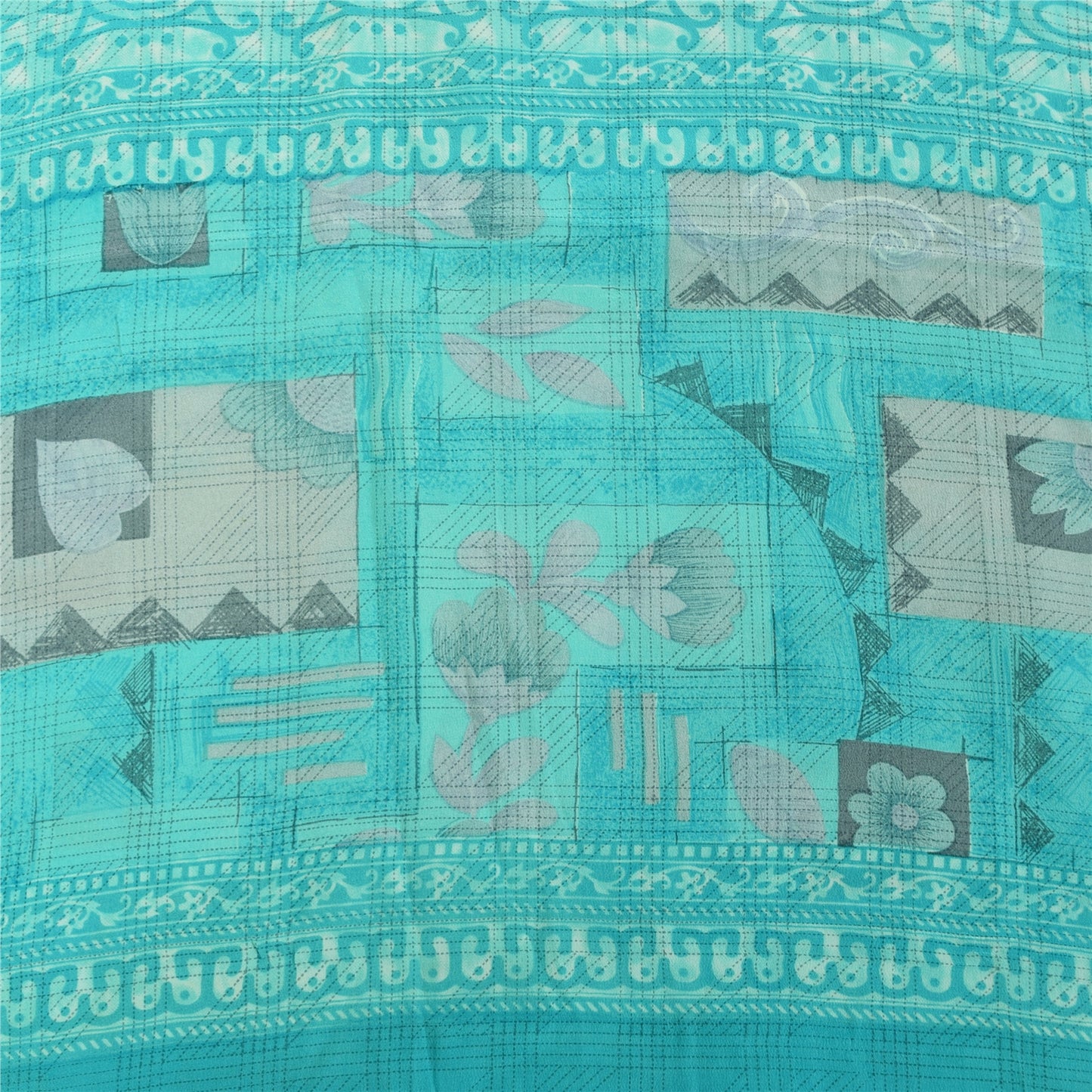 Sanskriti Vintage Sarier Blå Ren Crepe Silke Trykt Sari 5+ yard Håndværksstof