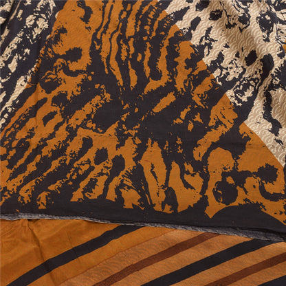 Sanskriti Vintage Black Pure Crepe Sarees Abstract Print 5.5+YD Craft FabricSari