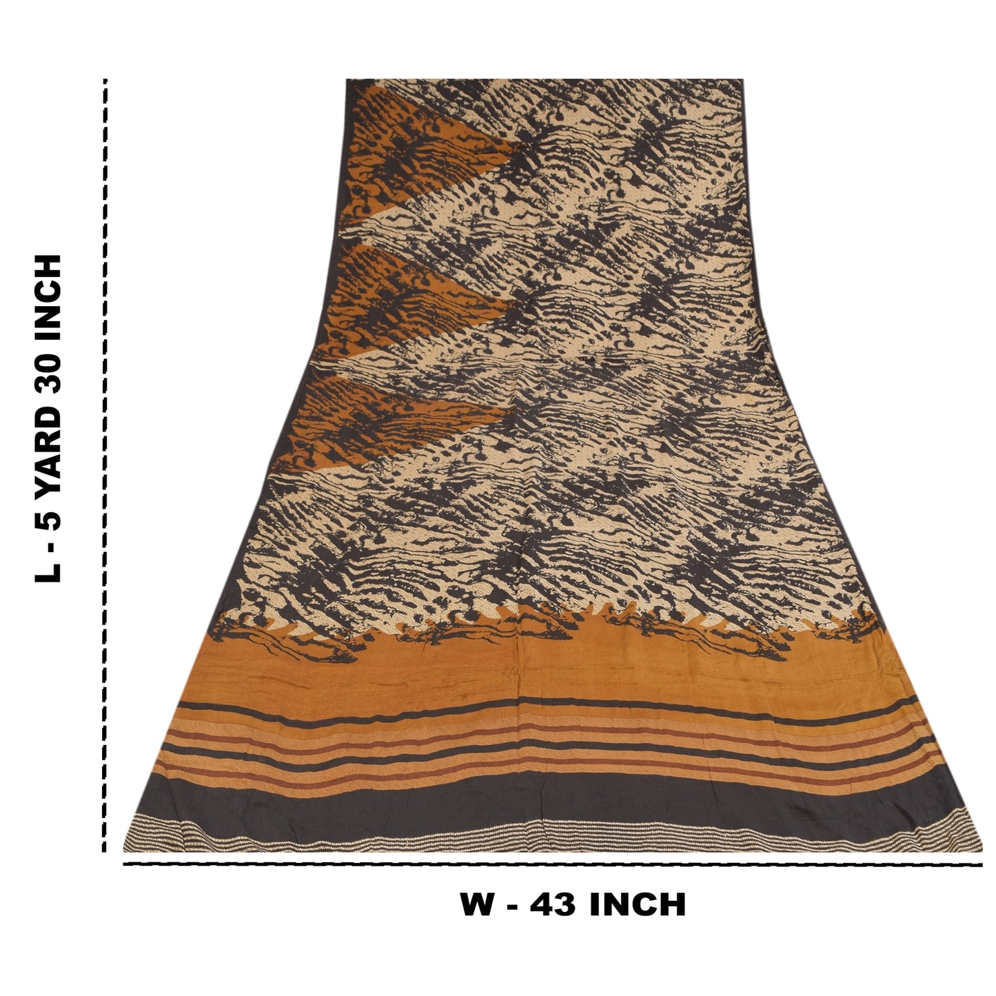 Sanskriti Vintage Black Pure Crepe Sarees Abstract Print 5.5+YD Craft FabricSari