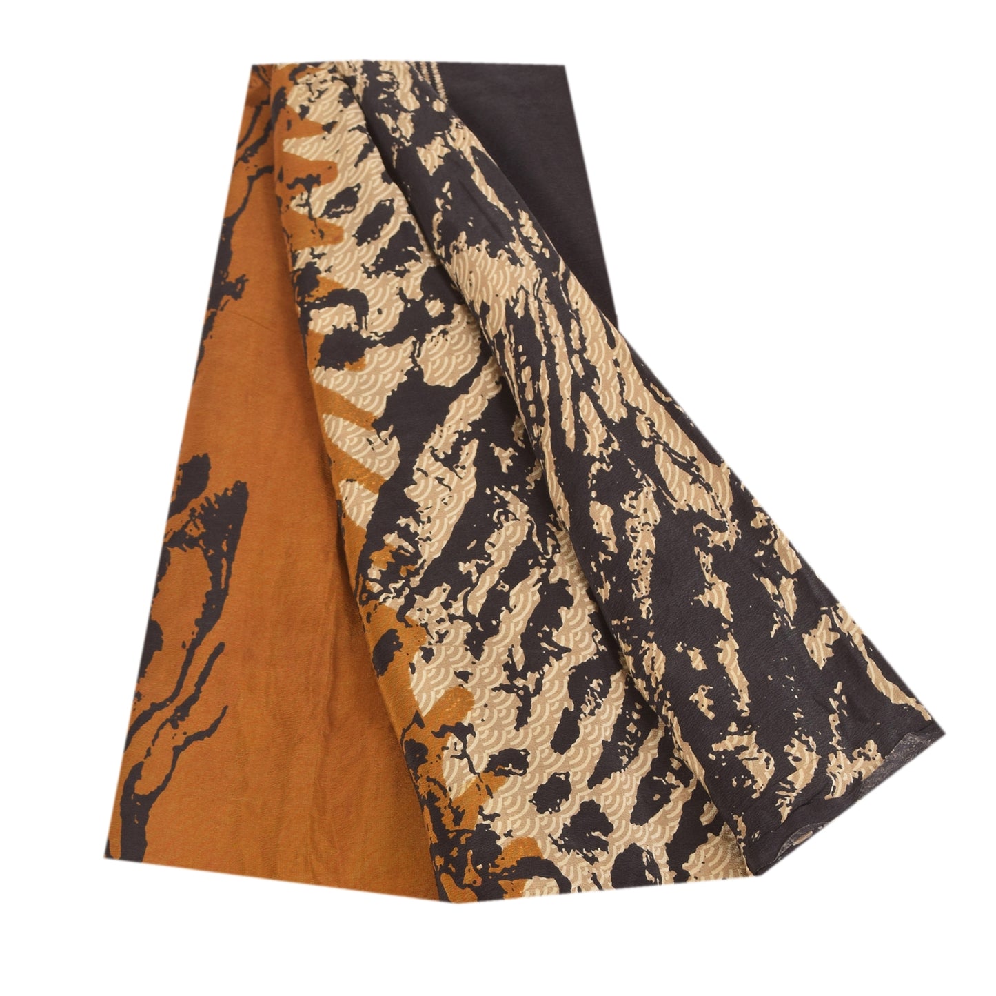 Sanskriti Vintage Black Pure Crepe Sarees Abstract Print 5.5+YD Craft FabricSari