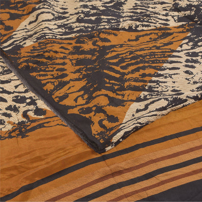 Sanskriti Vintage Black Pure Crepe Sarees Abstract Print 5.5+YD Craft FabricSari