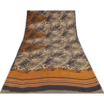 Sanskriti Vintage Black Pure Crepe Sarees Abstract Print 5.5+YD Craft FabricSari