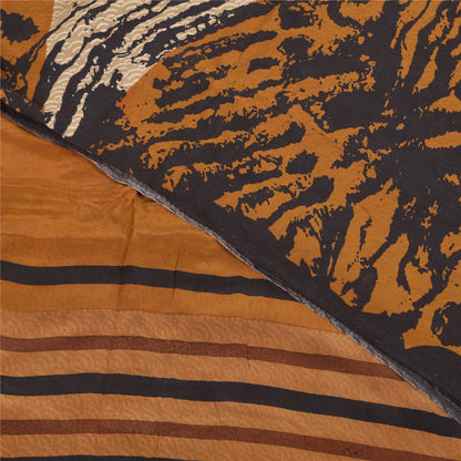Sanskriti Vintage Black Pure Crepe Sarees Abstract Print 5.5+YD Craft FabricSari