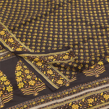 Sanskriti Vintage Sarees Brown Pure Crepe Silk Printed Sari 5+yd Craft Fabric