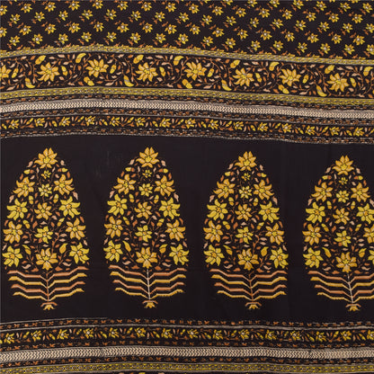 Sanskriti Vintage Sarees Brown Pure Crepe Silk Printed Sari 5+yd Craft Fabric