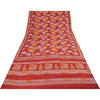 Sanskriti Vintage Sarees Red Hand Beaded Kantha Pure Crepe Printed Sari Fabric