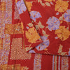 Sanskriti Vintage Sarees Red Hand Beaded Kantha Pure Crepe Printed Sari Fabric