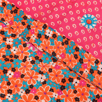 Sanskriti Vintage Sarees Pink Pure Crepe Hand Beaded Printed Sari 5+yd Fabric