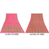 Sanskriti Vintage Sarees Pink Pure Crepe Hand Beaded Printed Sari 5+yd Fabric