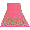 Sanskriti Vintage Sarees Pink Pure Crepe Hand Beaded Printed Sari 5+yd Fabric