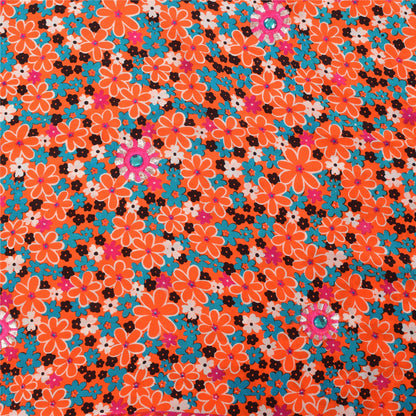 Sanskriti Vintage Sarees Pink Pure Crepe Hand Beaded Printed Sari 5+yd Fabric