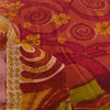 Sanskriti Vintage Sarees Red & Yellow Pure Crepe Printed Sari 5+yd Craft Sustainable Fabric