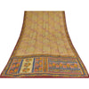 Sanskriti Vintage Sarees Cream Pure Crepe Silk Printed Sari 5+yd Craft Sustainable Fabric