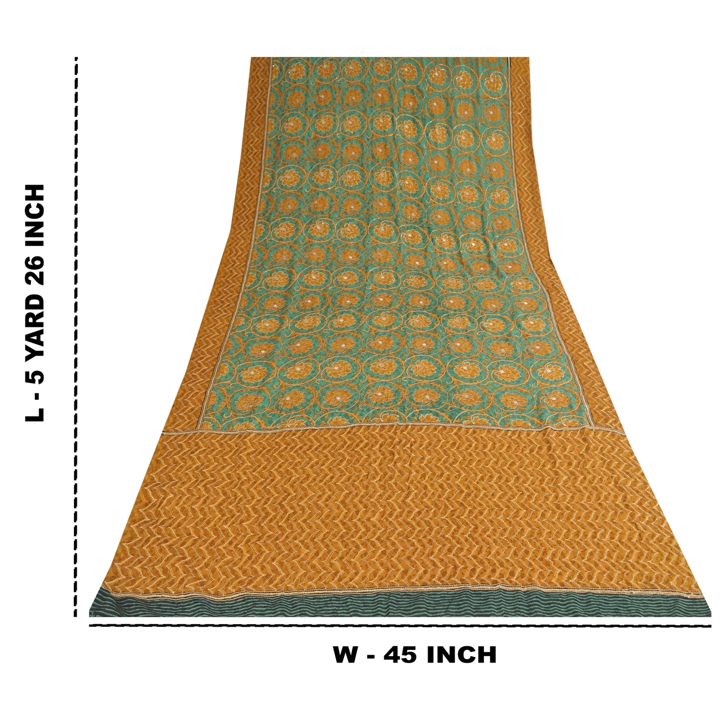 Sanskriti Vintage Sarees Green Embroidered Pure Crepe Silk Print Sari 5yd Sustainable Fabric