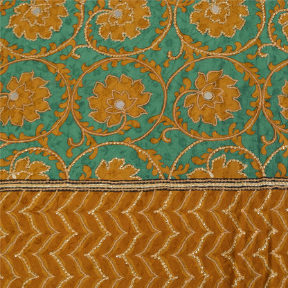 Sanskriti Vintage Sarees Green Embroidered Pure Crepe Silk Print Sari 5yd Sustainable Fabric