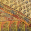 Sanskriti Vintage Sarees Cream Pure Crepe Silk Printed Sari 5+yd Craft Sustainable Fabric