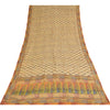 Sanskriti Vintage Sarees Cream Pure Crepe Silk Printed Sari 5+yd Craft Sustainable Fabric