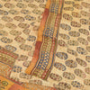 Sanskriti Vintage Sarees Cream Pure Crepe Silk Printed Sari 5+yd Craft Sustainable Fabric