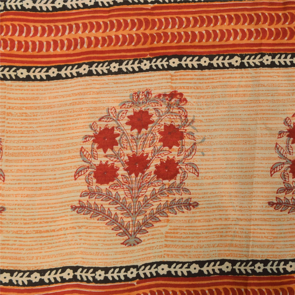 Sanskriti Vintage Sarees Gray Hand Block Print Pure Crepe Sari 5+yd Craft Sustainable Fabric