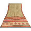 Sanskriti Vintage Sarees Gray Hand Block Print Pure Crepe Sari 5+yd Craft Sustainable Fabric