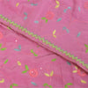 Sanskriti Vintage Sarees Pink Hand Beaded Suzani 100%Pure Crepe Sari 5+yd Sustainable Fabric