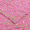 Sanskriti Vintage Sarees Pink Hand Beaded Suzani 100%Pure Crepe Sari 5+yd Sustainable Fabric