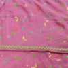 Sanskriti Vintage Sarees Pink Hand Beaded Suzani 100%Pure Crepe Sari 5+yd Sustainable Fabric