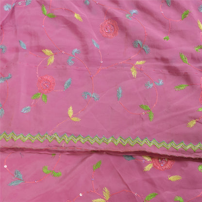 Sanskriti Vintage Sarees Pink Hand Beaded Suzani 100%Pure Crepe Sari 5+yd Sustainable Fabric