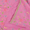 Sanskriti Vintage Sarees Pink Hand Beaded Suzani 100%Pure Crepe Sari 5+yd Sustainable Fabric