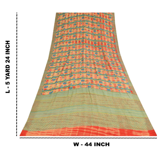 Sanskriti Vintage Sarees Multicolor Pure Crepe Silk Print Sari 5+yd Craft Sustainable Fabric