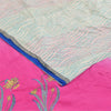 Sanskriti Vintage Sarees Ivory Pure Crepe Silk Printed Sari 5+yd Craft Sustainable Fabric