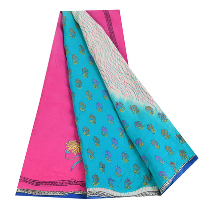 Sanskriti Vintage Sarees Ivory Pure Crepe Silk Printed Sari 5+yd Craft Sustainable Fabric