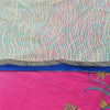 Sanskriti Vintage Sarees Ivory Pure Crepe Silk Printed Sari 5+yd Craft Sustainable Fabric
