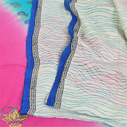 Sanskriti Vintage Sarees Ivory Pure Crepe Silk Printed Sari 5+yd Craft Sustainable Fabric