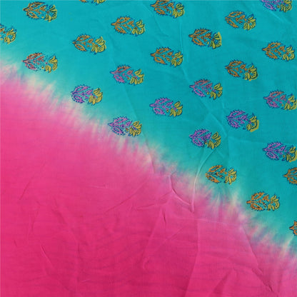 Sanskriti Vintage Sarees Ivory Pure Crepe Silk Printed Sari 5+yd Craft Sustainable Fabric