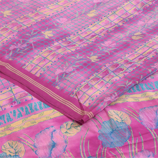 Sanskriti Vintage Sarees Purple Pure Crepe Silk Printed Sari 5+yd Craft Sustainable Fabric