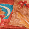 Sanskriti Vintage Sarees Orange Pure Crepe Silk Printed Sari 5+yd Craft Sustainable Fabric