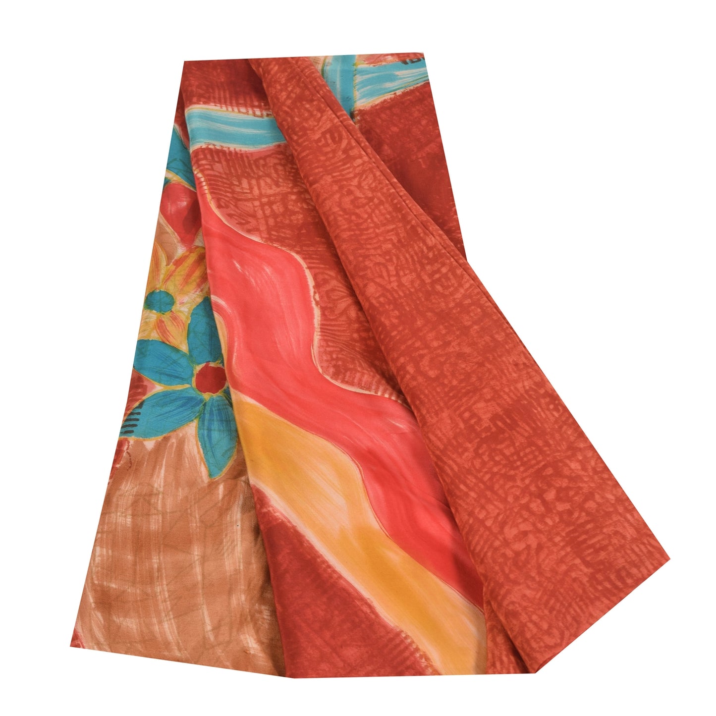Sanskriti Vintage Sarees Orange Pure Crepe Silk Printed Sari 5+yd Craft Sustainable Fabric