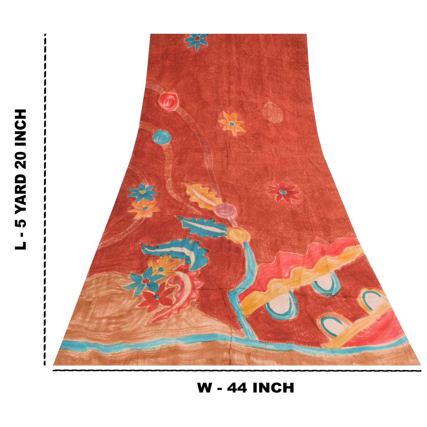 Sanskriti Vintage Sarees Orange Pure Crepe Silk Printed Sari 5+yd Craft Sustainable Fabric