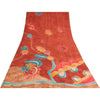 Sanskriti Vintage Sarees Orange Pure Crepe Silk Printed Sari 5+yd Craft Sustainable Fabric