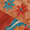 Sanskriti Vintage Sarees Orange Pure Crepe Silk Printed Sari 5+yd Craft Sustainable Fabric